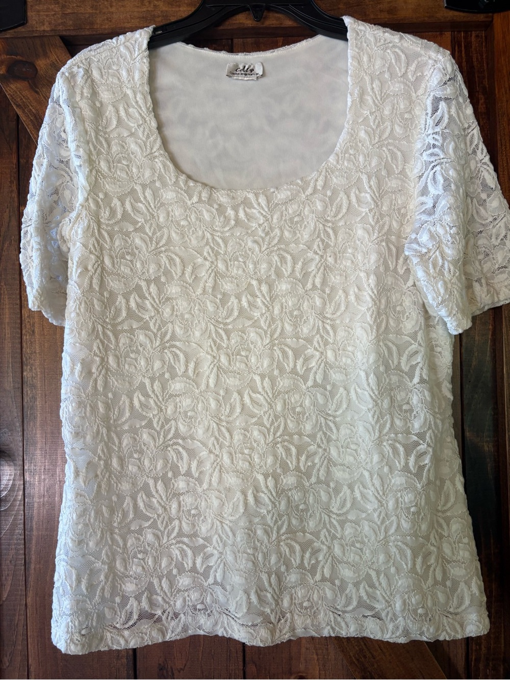 Women’s Ivory Lace Scoop Neck Top - Lightweight Floral Overlay